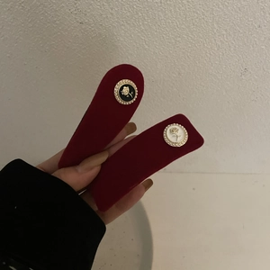 Vintage red velvet hair clips with rose pearl buckles and elegant French aesthetic