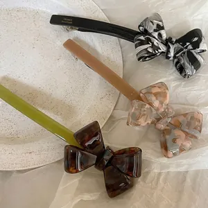 French Vintage Acetate Bow Hair Clip Marble Texture Handmade Duckbill Clip For Women Fashion Elegant Hair Accessories