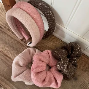 Sweet Tweed Sponge Padded Headband And Large Hair Scrunchie Sparkly Autumn Winter Hair Accessories For Women Girls