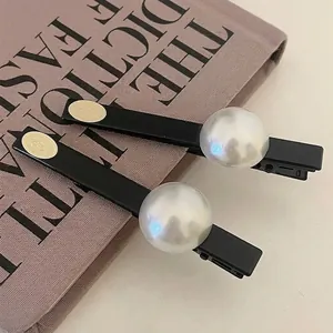 Lot de Barrettes à Cheveux Élégantes à Bec de Canard avec Künstliche Perles pour Femmes Pince Latérale Noire Minimaliste avec Étiquette Dorée