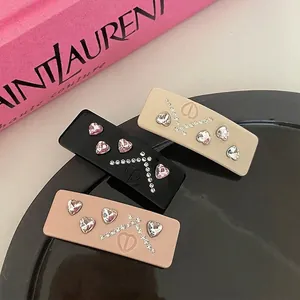 Fashion Heart Rhinestone Acrylic Hair Clip Handmade Geometric French Style Barrette Elegant Hair Accessories For Women Jewelry