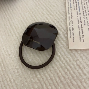 French style chocolate brown elastic hair tie with golden text on square resin decor