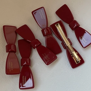Vintage Burgundy Bow Hair Clip French Handmade Acetate Mini Hair Claw Clip Gold Label Side Bangs Clip For Women Jewelry