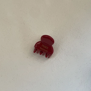 Mini burgundy claw clip with gold France Handmade logo for women side hair styling