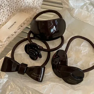 French Style Chocolate Brown Acrylic Bow Flower Geometric Hair Tie High Elastic Handmade Hair Rope Commuter Hair Accessories For Women