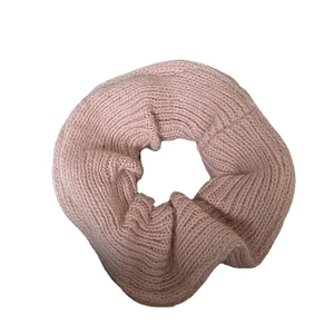 Pink mohair knitted scrunchie with ribbed texture and soft oversized pleats
