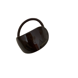French style chocolate brown elastic hair tie with gold embossed arc charm