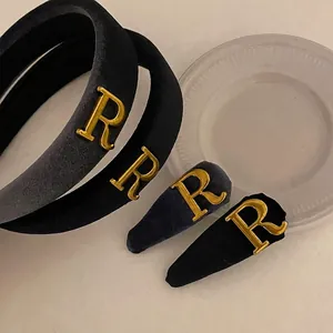 Vintage Fabric Hair Clip And Headband Set With Letter Decoration Elegant French Style Headwear For Women Daily Fashion Accessories