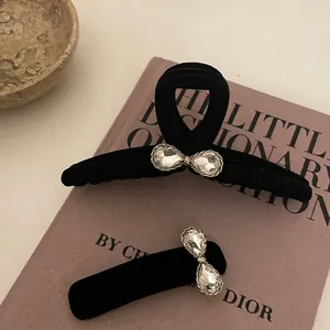 Französisch Elegant Samt Schleife Haarclip Für Damen Vintage Strass Schwarz BB Clip Handgefertigt Luxus Haarschmuck