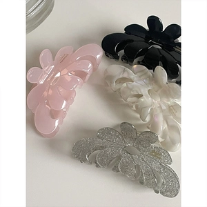 Mollette per capelli a fiore in acetato stile francese con finiture lucide e glitter