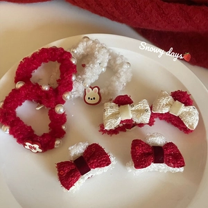 Cute Rabbit Plush Hair Clip For Women Girls Red White Winter Fabric Faux Artificial Pearl Bow Hair Tie Soft Hair Accessories