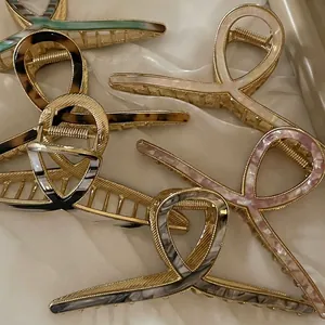 Large Acetate Alloy Hair Claw Clip For Women Leopard Marble Texture Elegant Geometric Hair Catch Clip Fashion Hair Accessories