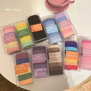 Set of colorful high elasticity hair ties in clear cases for ponytails and girls