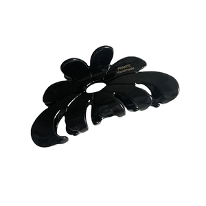 Pinza per capelli a fiore in acetato nero stile francese con scritta dorata fatta a mano