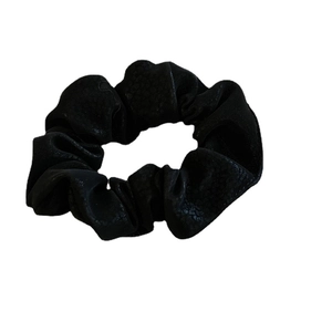 Classic black faux leather scrunchie with textured surface for women hair accessories