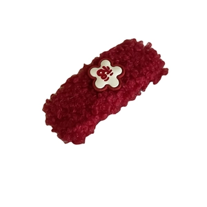Cute red plush rabbit hair clip with white flower and Fu character decoration