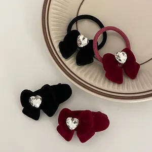 Französischer Stil Samt Schleife Haargummis Und Clips Herz Strass Elegant Burgunder Schwarz Accessoires Für Damen Haarschmuck