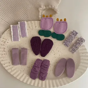 Dolci Fermagli per Capelli in Tessuto Viola in Stile Coreano a Quadri Floreali per Bambini Ragazze Graziosi Fermagli BB Fatti a Mano Copricapo