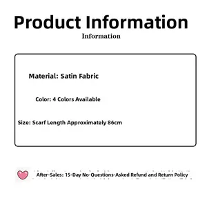 Detail showing high-quality satin fabric specifications with a length of 86 cm in four colors