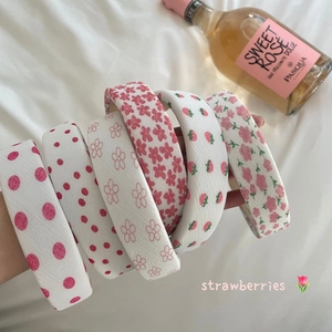Sweet Fabric Padded Headband For Women Chiffon Strawberry Floral Polka Dot Print Korean Style Wide Headband Hair Accessories
