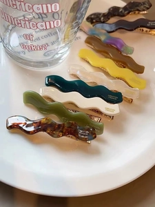 French Vintage Wavy Acetate Hair Clip For Women Gold Metal Duckbill Clip Elegant Wave Letter Pattern Bangs Side Hairpin