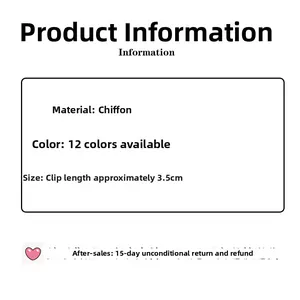 Detail specifications of 3.5cm chiffon hair claw clips available in 12 macaron colors