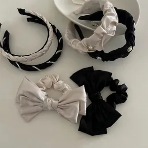 Accessoires Cheveux en Satin de Style Français Avec Noeud Papillon Serre-tête Élégant en Künstliche Perles Plissées Pince à Cheveux avec Noeud à Plusieurs Couches Femme