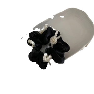 French mesh scrunchie with white silk roses and black tulle texture for women