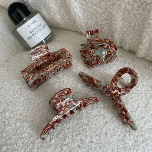 Korean Style Marble Texture Acrylic Hair Claw Geometric Square Shark Clip For Women Elegant Fashion Hair Accessories