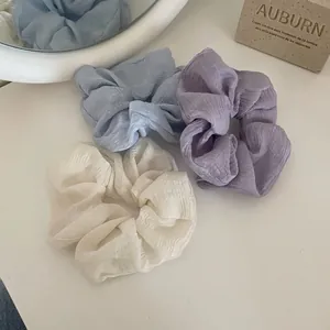 French INS Macaron Pleated Striped Hair Scrunchie Chiffon Elastic Hair Tie Sweet Fashion Ponytail Holder For Women