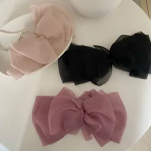Large Double Layer Organza Bow Hair Clip For Women Korean Elegant Mesh Spring Clip Sweet Hair Accessories Daily Wear