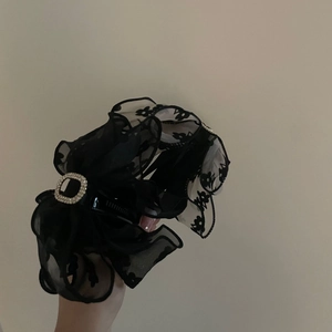 French style black lace flower hair clip with rhinestone buckle for ponytail
