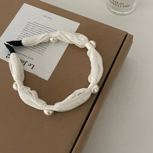 Serre-tête élégant en résille blanche avec perles pour femmes, accessoire cheveux style INS chic