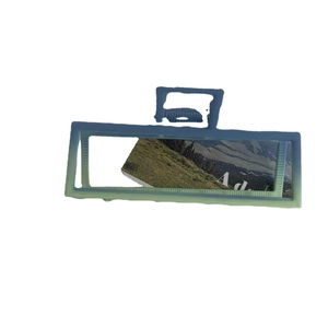 Large gradient blue-green rectangle hair claw clip with elegant hollow metal design