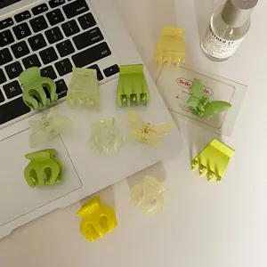 Mini Pinces à Cheveux Mates Petites Vert Jaune Papillon Pince Crabe Acrylique Accessoires de Coiffure pour Femmes Filles