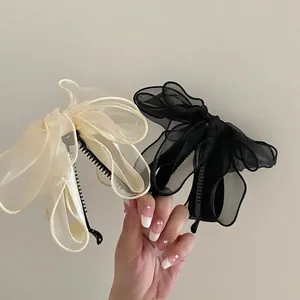 Large Mesh Bow Banana Clip For Women Korean Style Butterfly Hair Claw Clip Ponytail Holder Fashion Fabric Hair Accessory