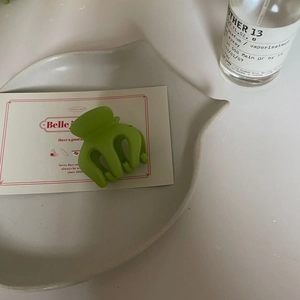Pince à cheveux élégante vert clair mat sur plateau décoratif pour un accessoire chic