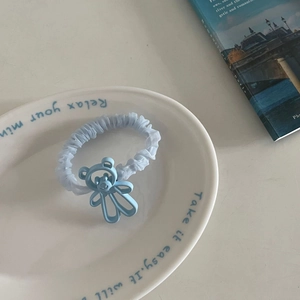 Elastico per capelli azzurro in rete con ciondolo a forma di orsetto opaco stile coreano
