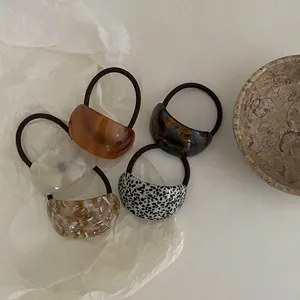 Élastique à Cheveux en Acétate Style Coréen Texture Marbre Colorée Anneau Géométrique Support Queue de Cheval Vintage Femmes