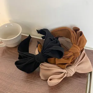 French Elegant Morandi Color Large Chiffon Bow Headband For Women Wide Edge Handmade Hair Accessory For Daily Dating