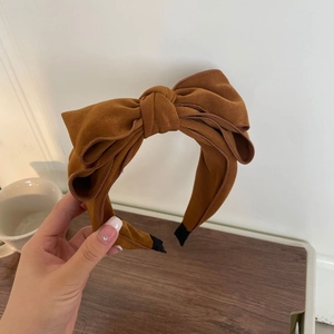 Morandi caramel chiffon bow headband with thick double-layered design for elegant hair styling