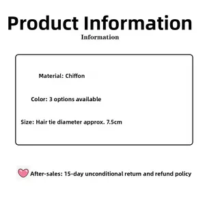 Detailed product size guide for 7.5cm chiffon scrunchie with lace trim and material info