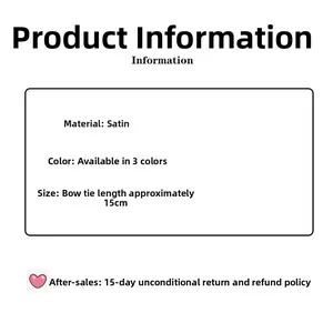 Detail view of product specs for the 15cm satin bow hair clip available in 3 colors