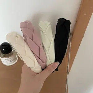 French style braided satin headband set in cream, pink, green, and black colors