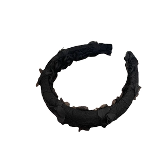 Elegant French style black lace headband with 3D floral accents for a vintage aesthetic