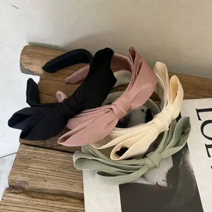 Korean INS Large Macaron Satin Bow Headband For Women Elegant Wide Side Hair Hoop Fashion Vintage Handmade Hair Accessories