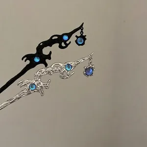 Pic à Cheveux en Alliage Aile Irrégulière Néo-Chinois Avec Pendentif Pierre de Lune Design de Niche Bijoux Cheveux Femme