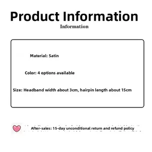 Detailed size specifications for satin floral headband and 15cm bow hair clip set