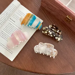 Pince à Cheveux Nuage en Acétate Française Rayée Élégante Pince Requin pour Femmes Accessoires de Coiffure à Vagues Mode Quotidienne