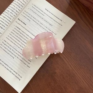 Pince à cheveux française élégante en acétate forme nuage à rayures roses et blanches